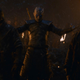 The Night King fighting in a very dark scene.